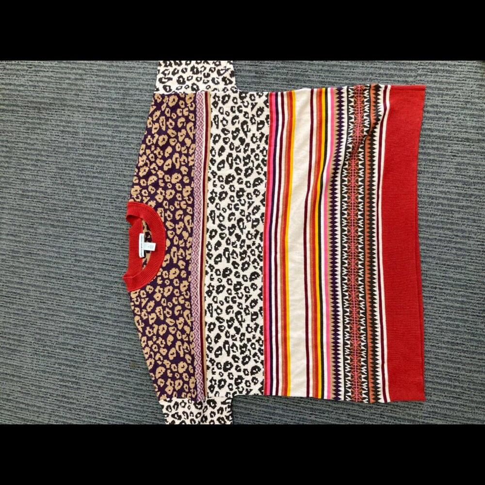 New Autumn Cashmere Boxy Leopard & Fairisle Crew XL